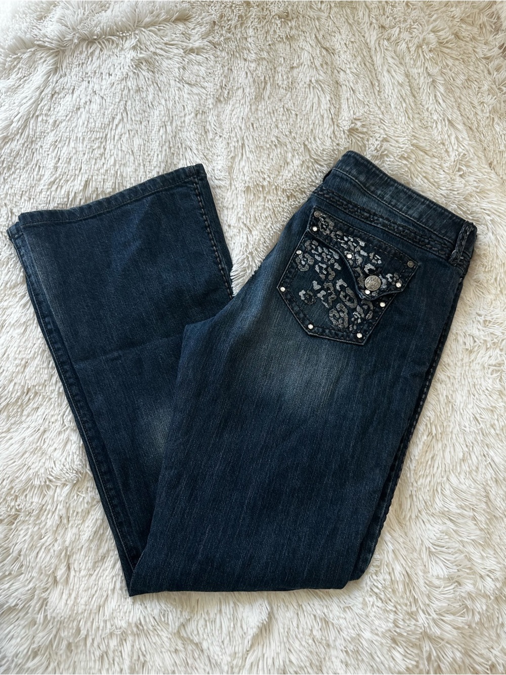 Rock 47 Wrangler Bootcut Jeans Women’s 15x34 Blue Ultra Low Rise Embellished